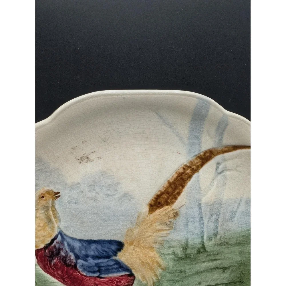 Antique Choisy-le-Roi H. Boulenger French‎ Majolica Pheasant Plate 8.5in